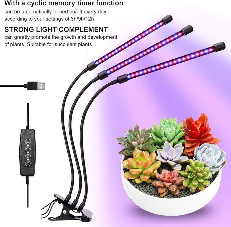 LED Grow Light 3 Head 30W with Timer Five Level Dimming for Indoor Succulent Growth - Image 2